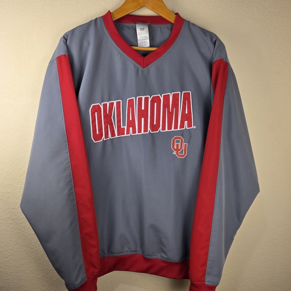 University Oklahoma‎ OU Sooners Knights Apparel Mens M Gray Windbreaker Pullover
